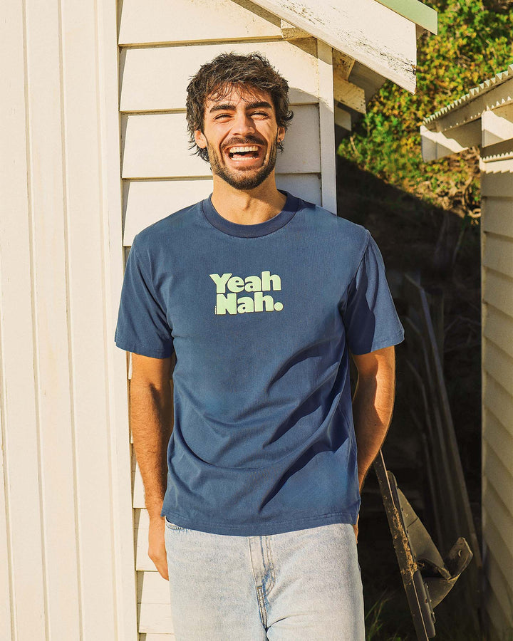 Yeah Nah Slang Tee in Navy