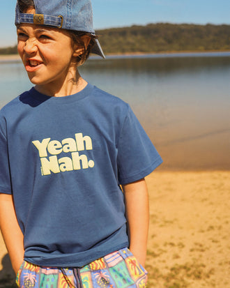 Yeah Nah Boys Regular Tee in Navy