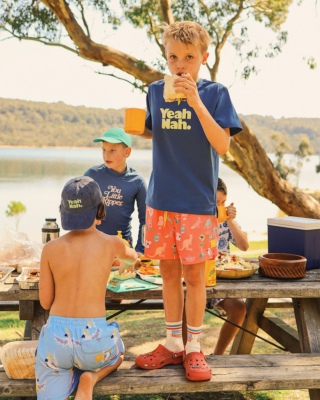 Yeah Nah Boys Regular Tee in Navy