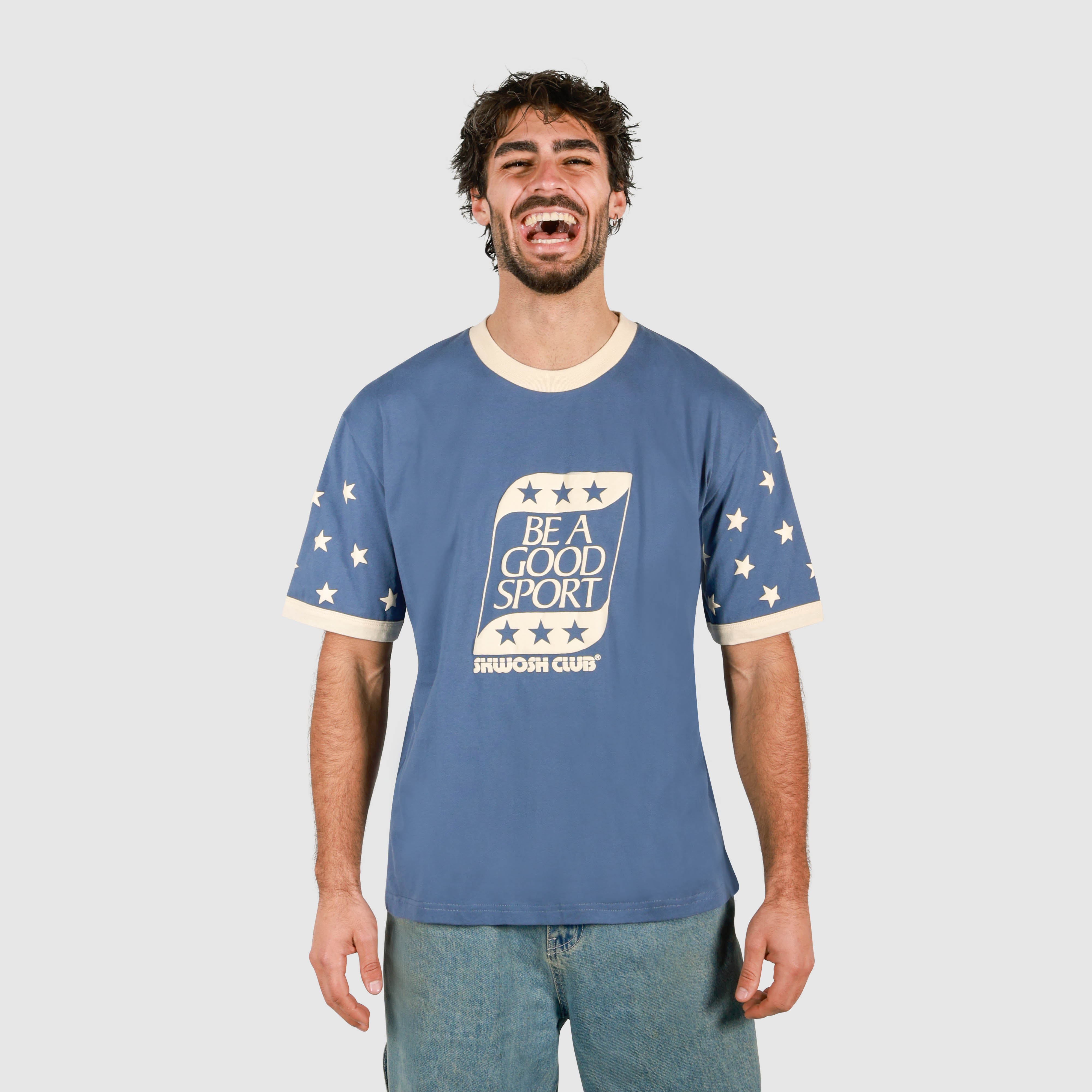 Good Sport Boxy Ringer Tee in Blue