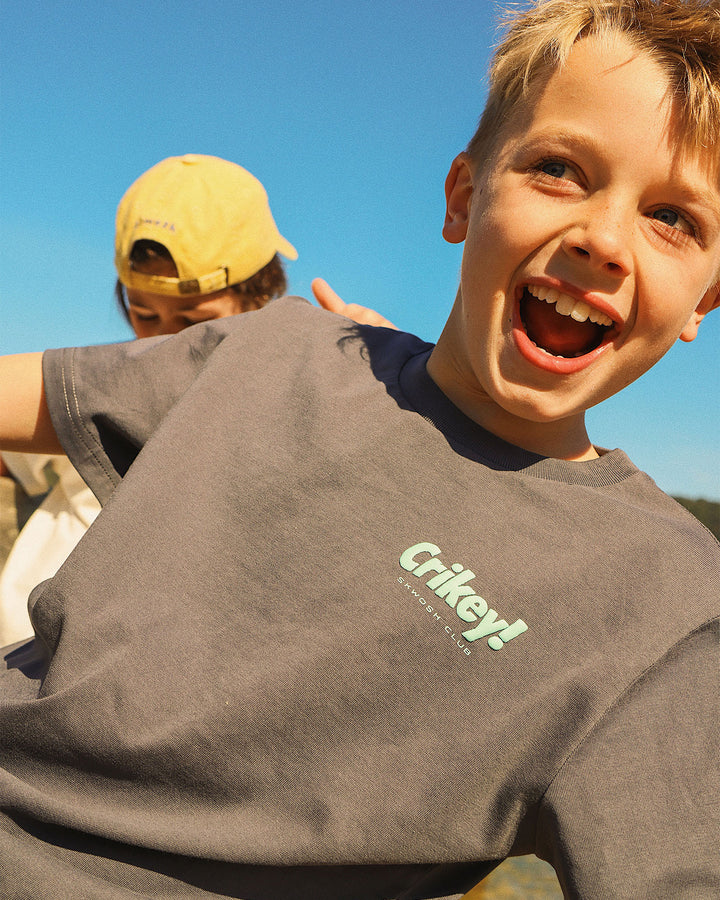 Crikey Boys Back Print Tee in Charcoal
