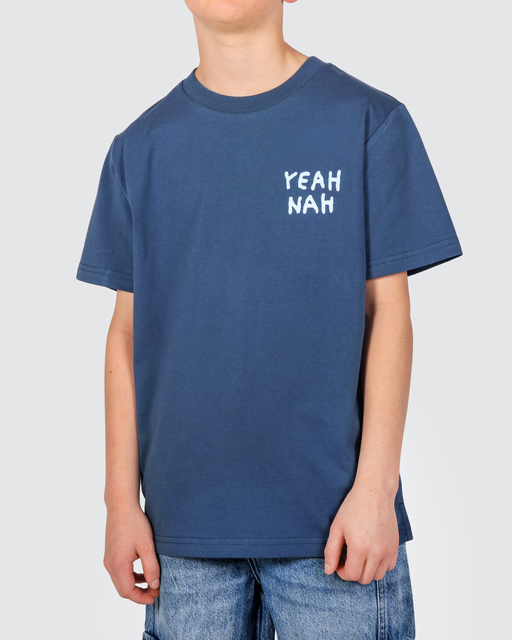 Yeah Nah Boys Back Print Tee in Navy
