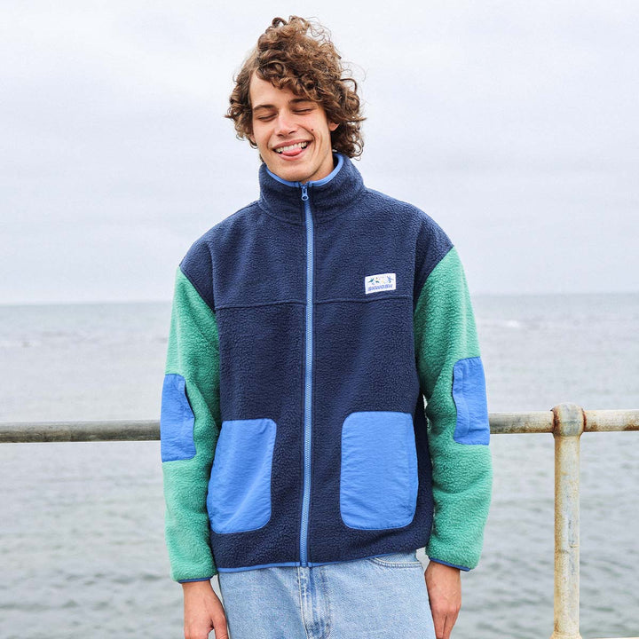 Skwosh Polar Fleece Utility Jacket in Green/Blue