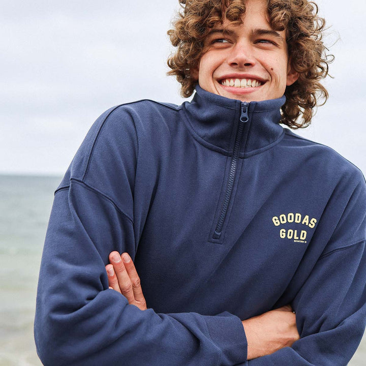 Good As Gold Half Zip Sweat in Navy