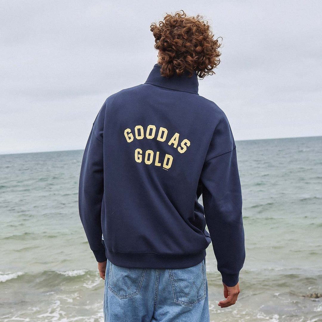 Good As Gold Half Zip Sweat in Navy