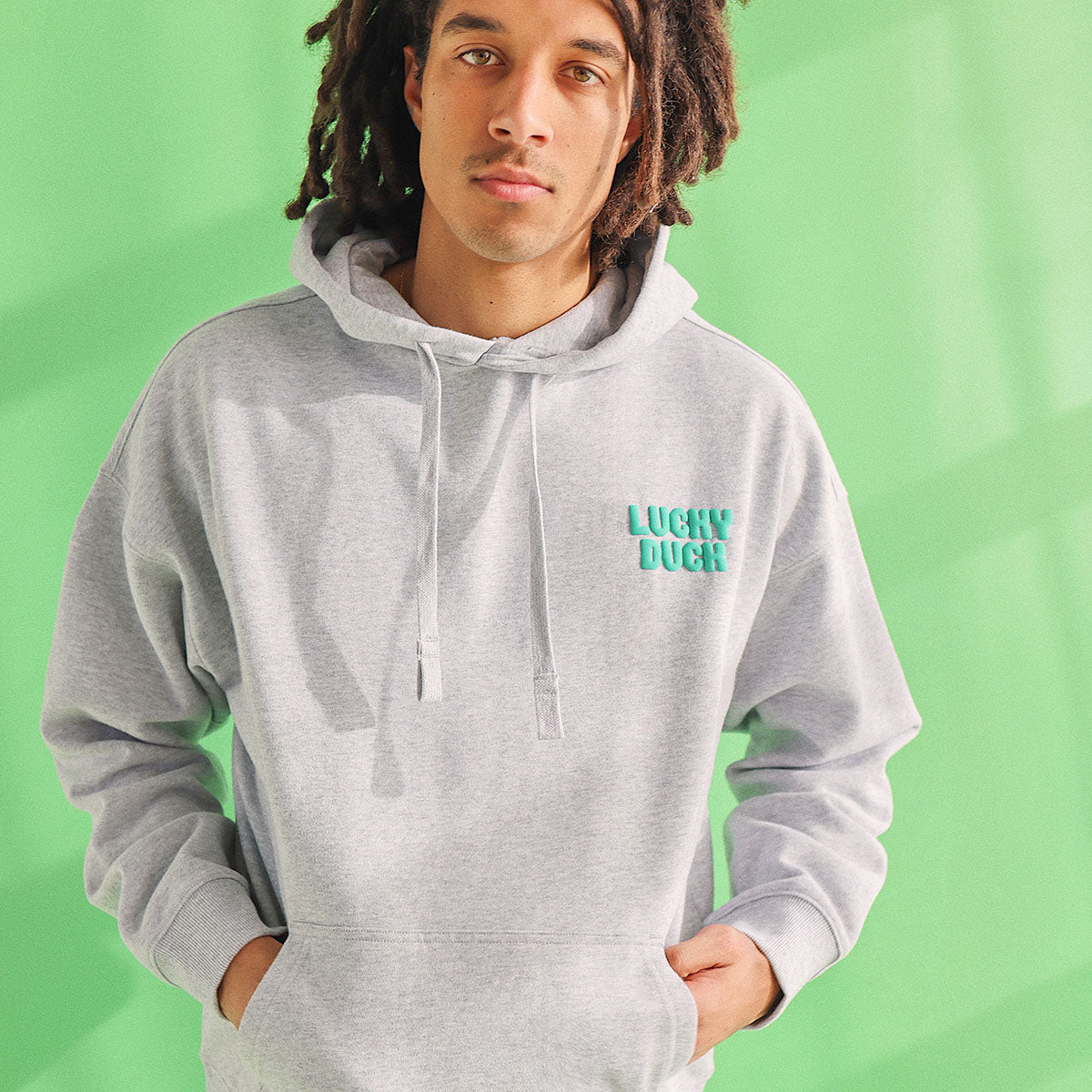 Lucky Duck Slang Hoodie In Snow Marle