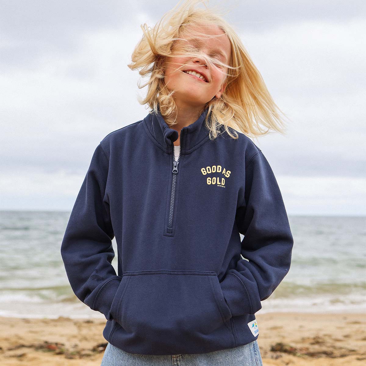 Good As Gold Kids Half Zip Sweat in Navy