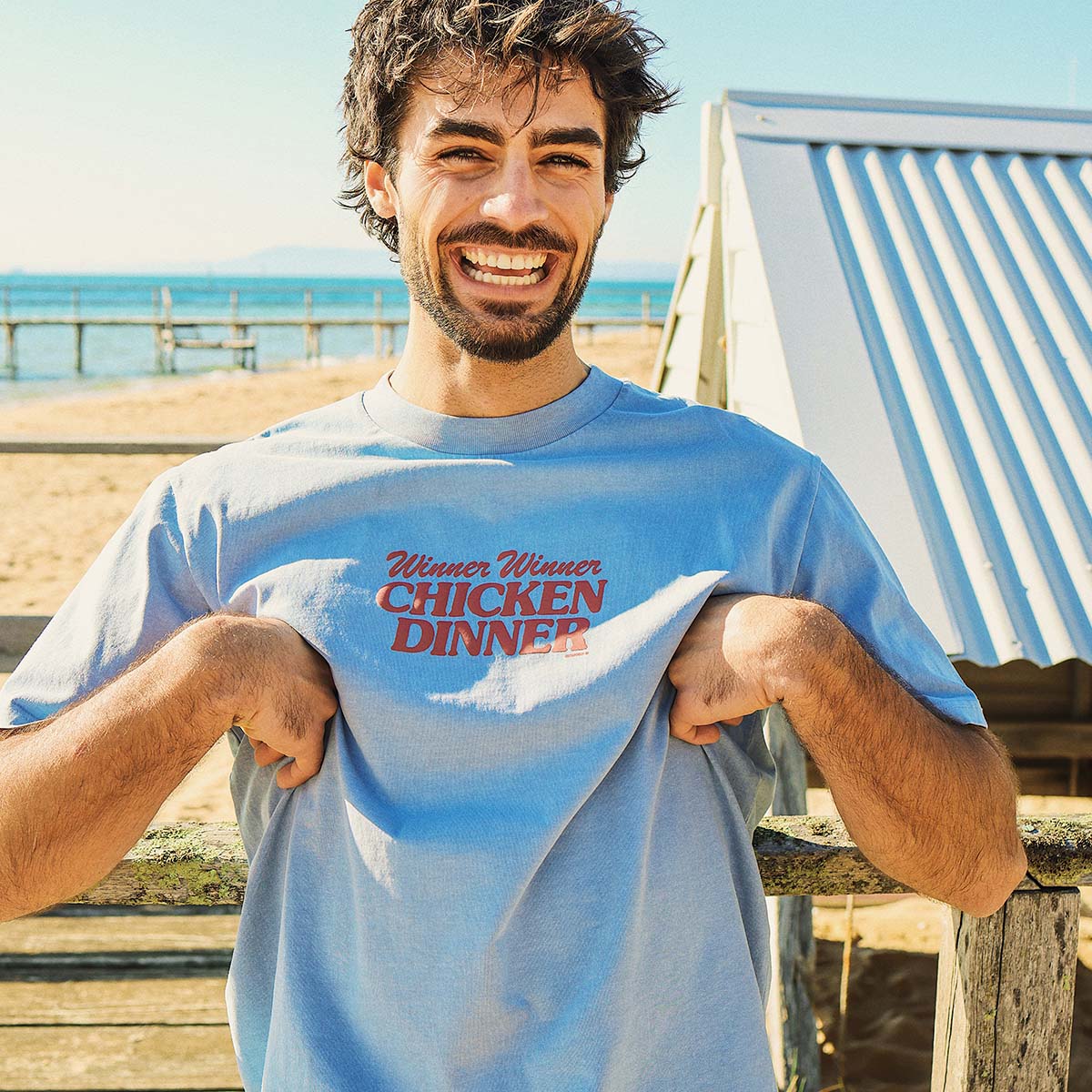 Chicken Dinner Slang Tee in Light Blue