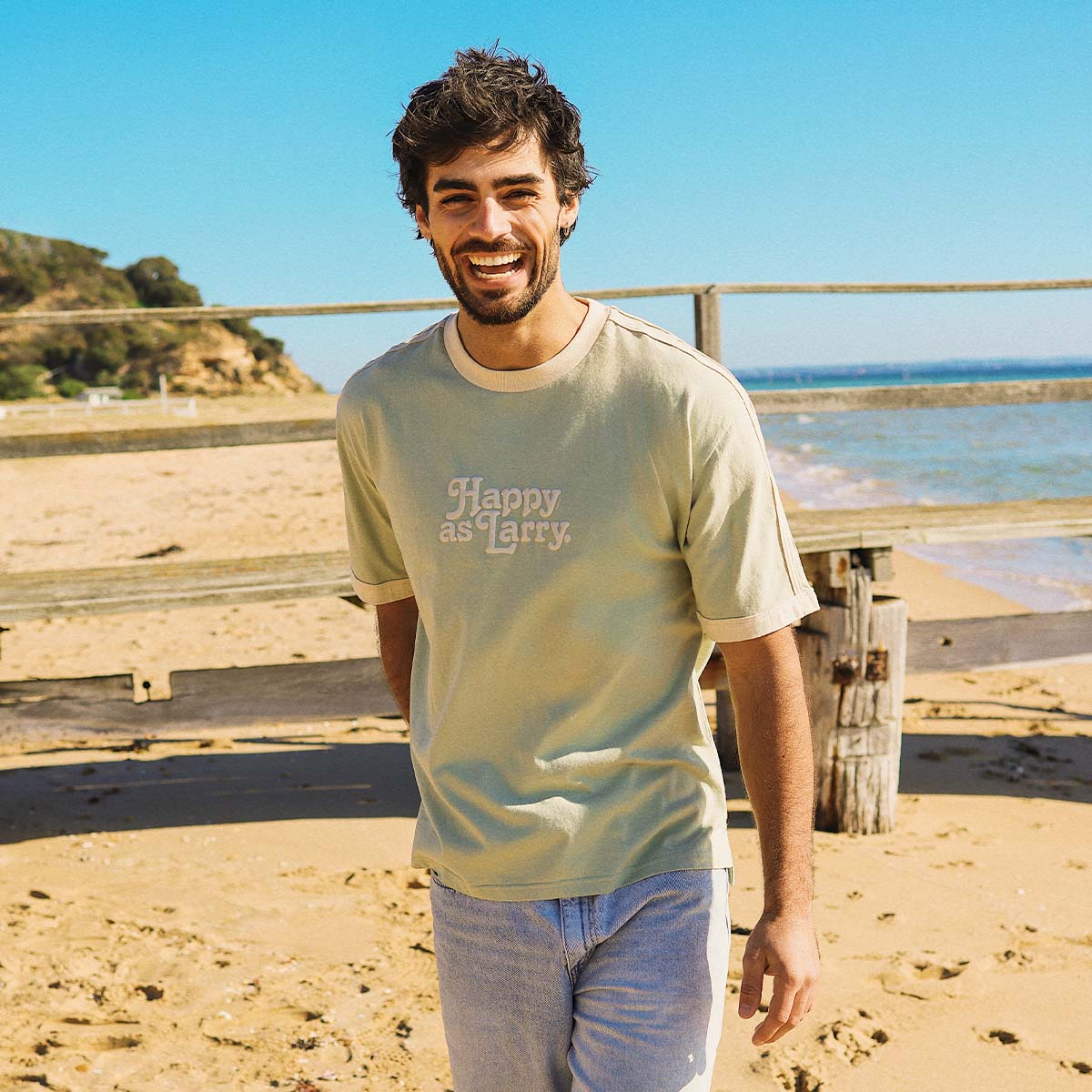Happy as Larry Boxy Ringer Tee in Sage