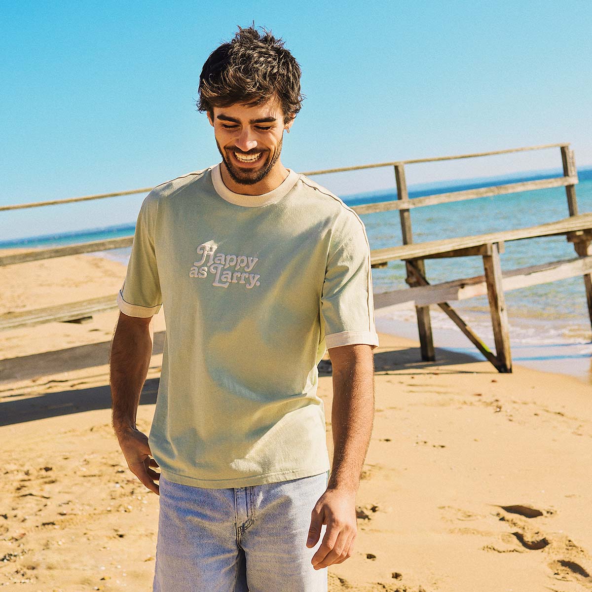 Happy as Larry Boxy Ringer Tee in Sage