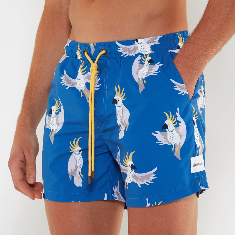Mens Aussie Cockatoo Swim Shorts Blue Skwosh